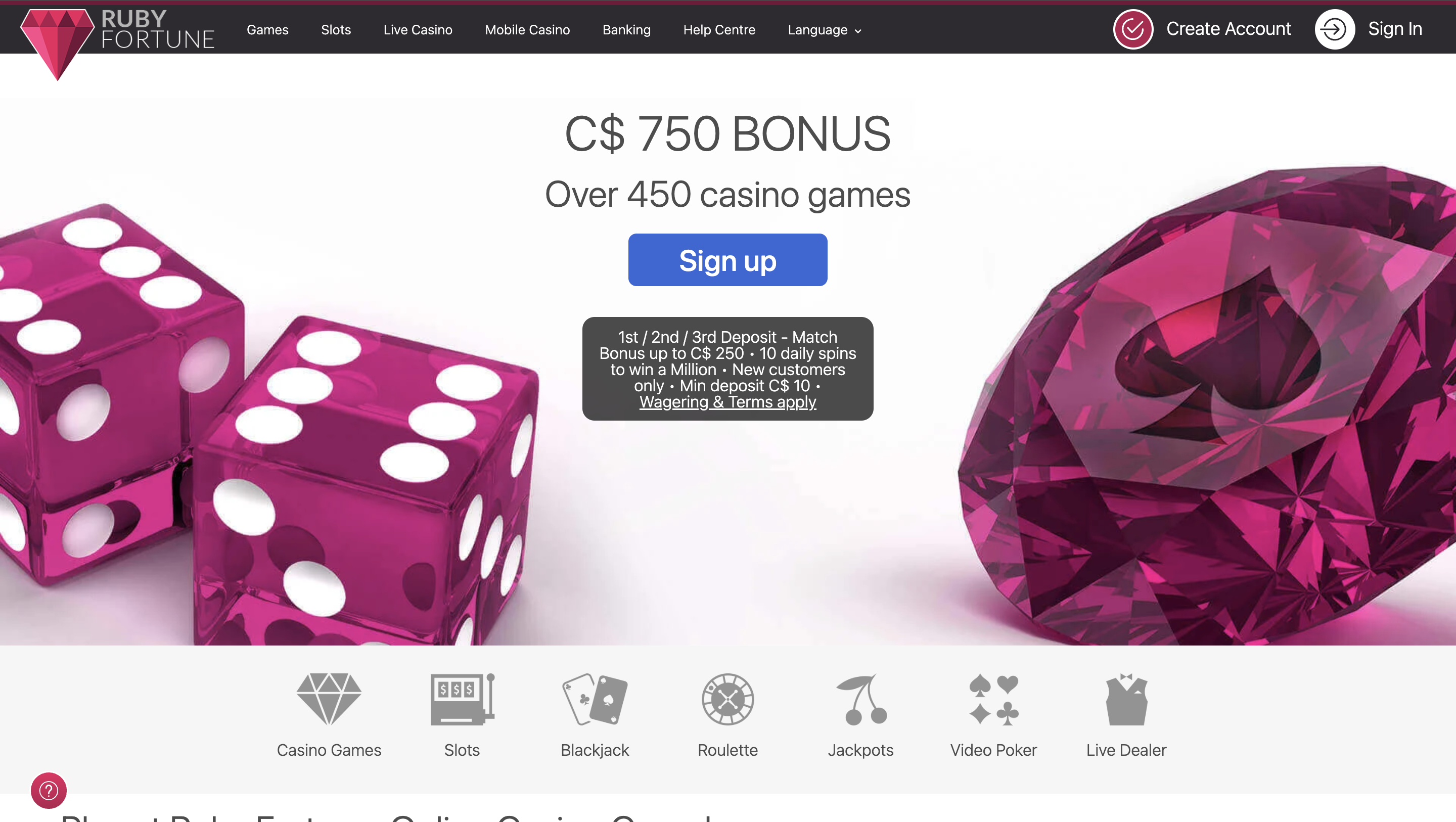 ruby fortune homepage screenshot